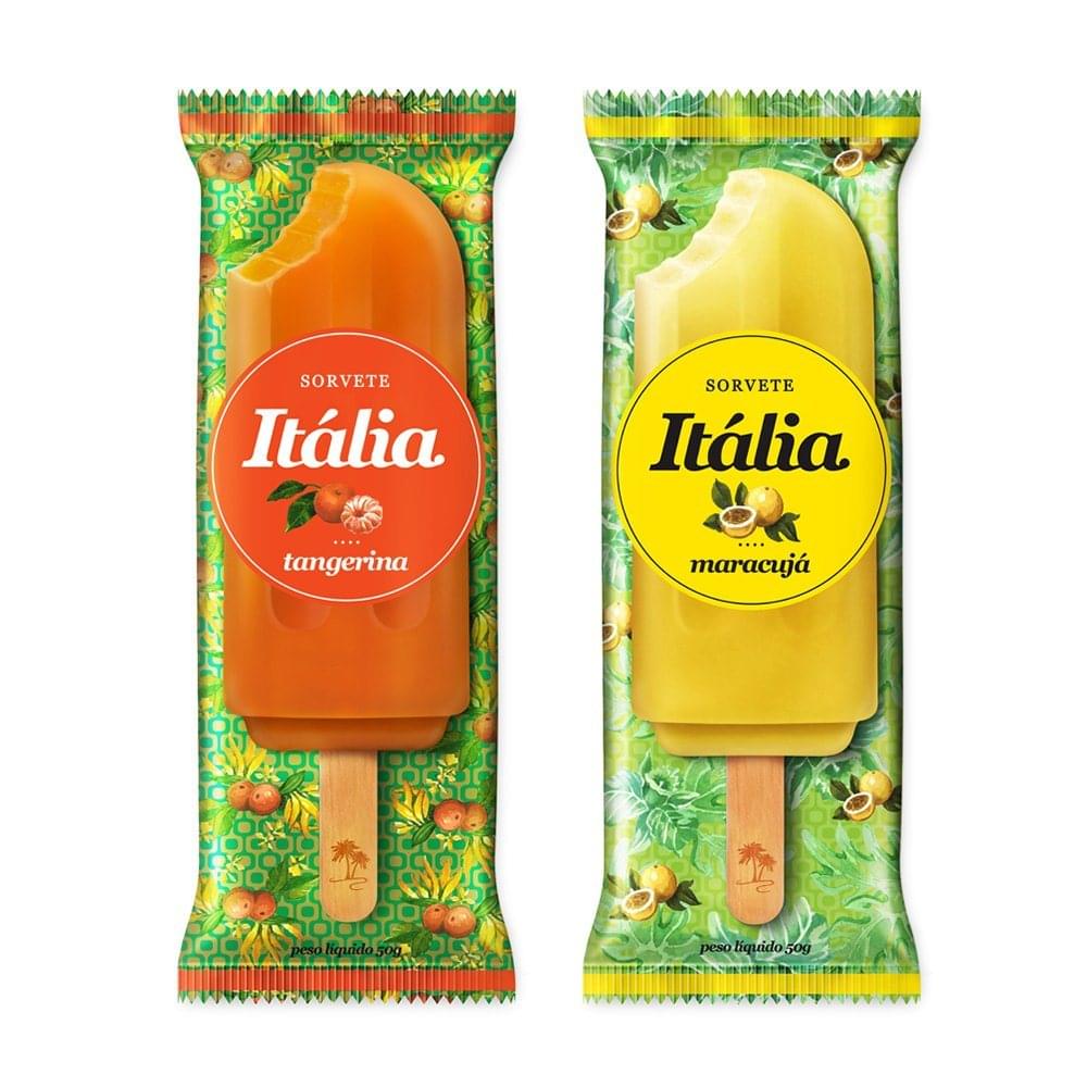 Two ice cream pops topped with colorful fruit slices, showcasing a vibrant and refreshing dessert option.