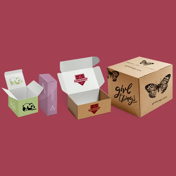 A collection of various boxes displayed on a vibrant red background, showcasing different shapes and sizes.
