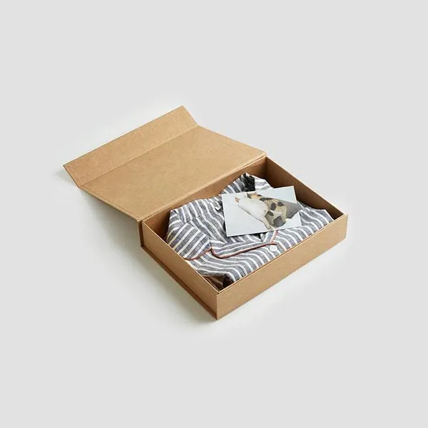 A box containing two pairs of colorful socks neatly arranged inside.