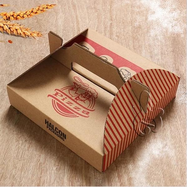 A bow tie displayed in a brown box featuring a vibrant yellow and blue pattern.